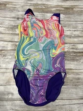 GK Elite Girls Adult Medium Purple Swirls Tank Workout Leotard