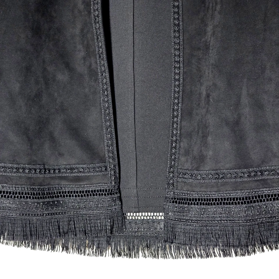 Chaqueta Zara Negra Borde con Flecos Frente Abierto XS Manga 3/4 Boho Abrigo de Lujo Foto 3 de 4