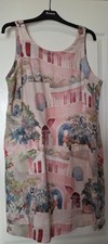 Next Cream, Pink and Blue "House" Design Linen Dress Size 16