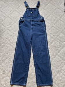 John Deere Medium Wash Blue Denim Overalls Youth Size 14 EUC
