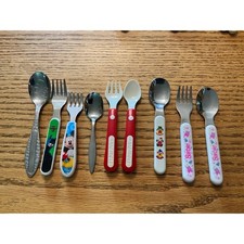 Vintage Kids Utensils Lot Barbie Mickey Mouse Batman Fisher Price Spoon Fork Set