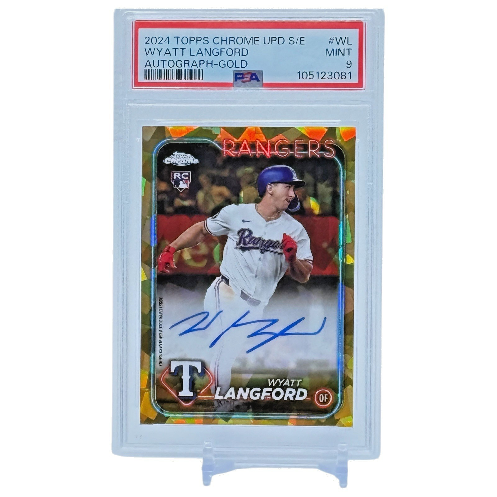 2024 Topps Chrome Update-Sapphire Wyatt Langford Gold Auto /50 PSA 9 Rangers