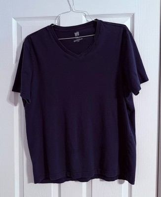 Free Press Men's Navy Blue V Neck Short Sleeve T Shirt Large Cotton Tee LG LRG
