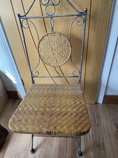 Sedia pieghevole vintage unica ferro battuto metallo vimini rattan ornata a scorrimento 