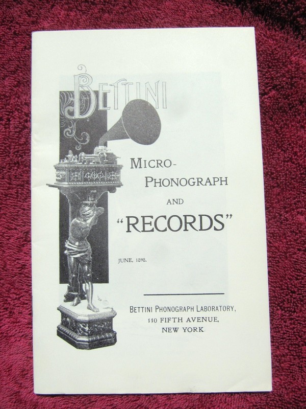 1898 BETTINI MICRO PHONOGRAPH & RECORDS Catalog George W Johnson Cylinder Edison