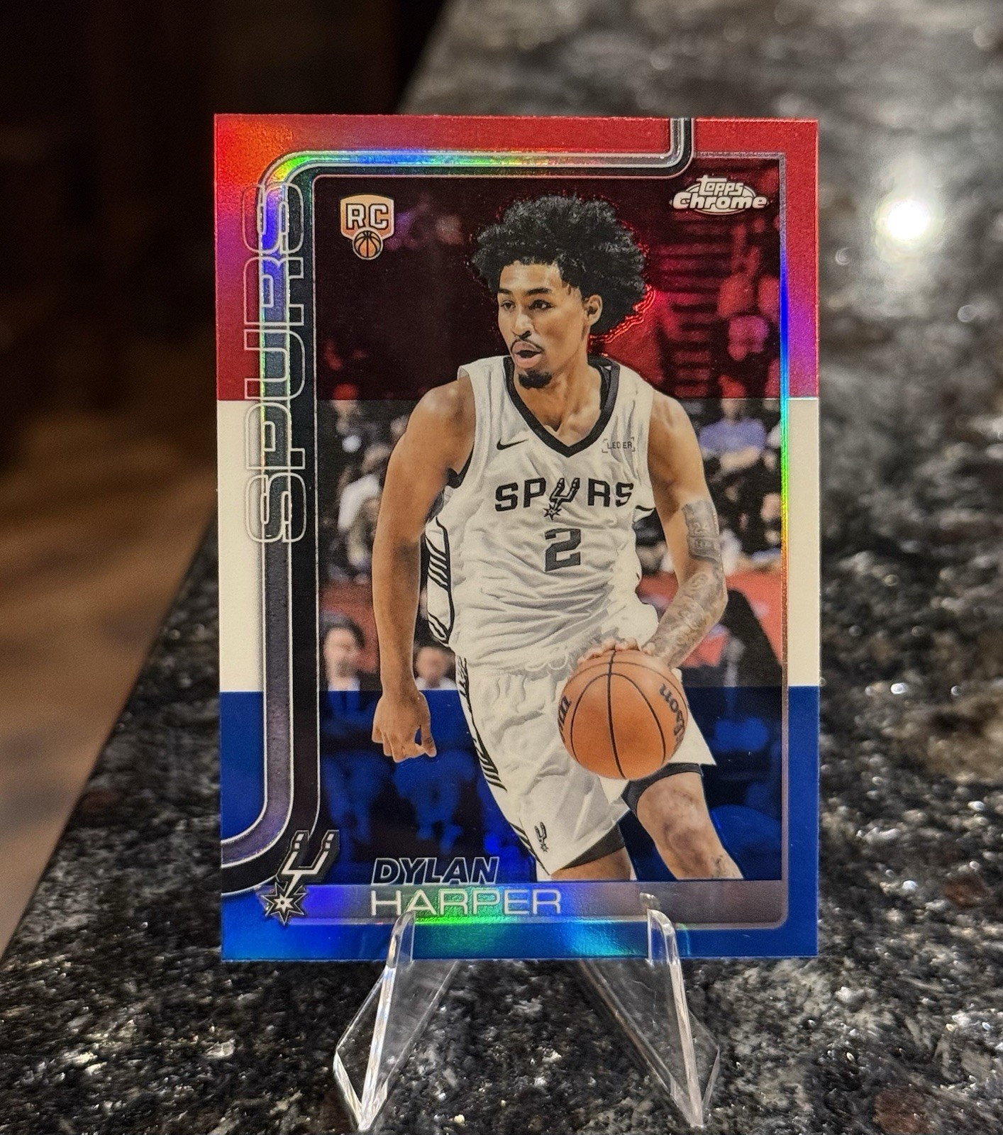 DYLAN HARPER RC 2025-26 Topps Chrome Red White Blue Refractor Spurs Rookie #252