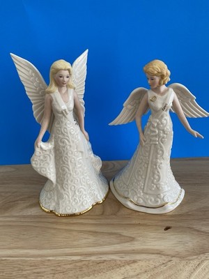 Pair Of LENOX Fine Porcelain ANGELS LOVE AND FAITH FIGURINES STATUES   3D Affect