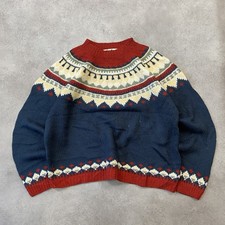 Eddie Bauer Norweger Pullover Damen Medium Fair Isle Grobstrick Pulli Navy Rot