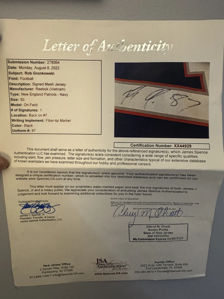Rob Gronkowski Signed New England Patriots Jersey JSA Letter Autographed Reebok - Image 4 of 4