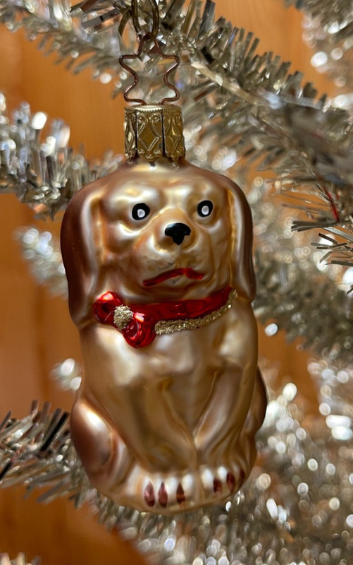 OLD WORLD CHRISTMAS INGE-GLAS HAND BLOWN GERMAN COLLECTIBLE ORNAMENT GOLDEN DOG