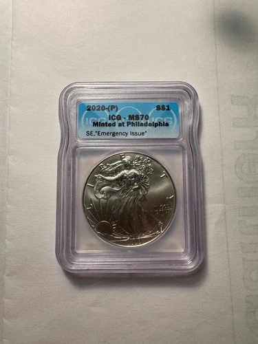 2020-P American Silver Eagle Dollar ICG MS70 Emergency Issue