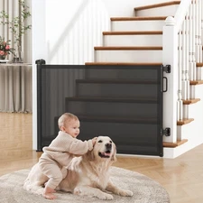 Retractable Baby Gate for Stairs, 55" Wide Mesh Dog Gate Indoor, 34'' Tall Ch...