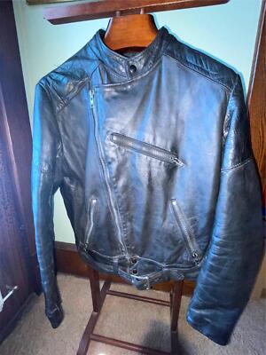VTG 80S MENS 44 BLACK RACER CAFE LEATHER VANSON MOTORCYCLE DOUBLE ZIP JACKET