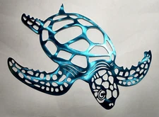 🐢 NEW! Blue Metal Sea Turtle Beach Theme Wall Art Home Decor Ocean - 11"x17" 🐢