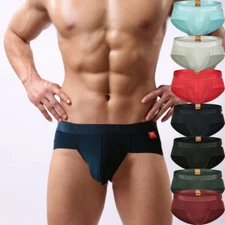 Mens Sexy Comfy Modal Breathable Briefs Pure Color Low-rise Underwear Underpants