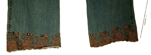 Apollo Blue Jeans Size 11 /12 Buttons and Brown Lace Unique and cute! small hole - Picture 5 of 6