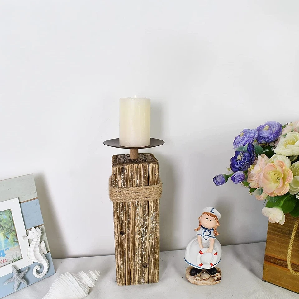 Rustic Wood Candle Holders Stand for Pillar Candles Display Wooden Candlestick H - Image 3 of 4