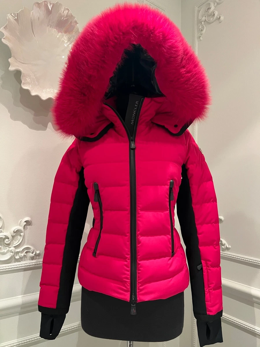 MONCLER Grenoble Lamoura Fur Trim Parka Ski Jacket in Pink Size 4 US