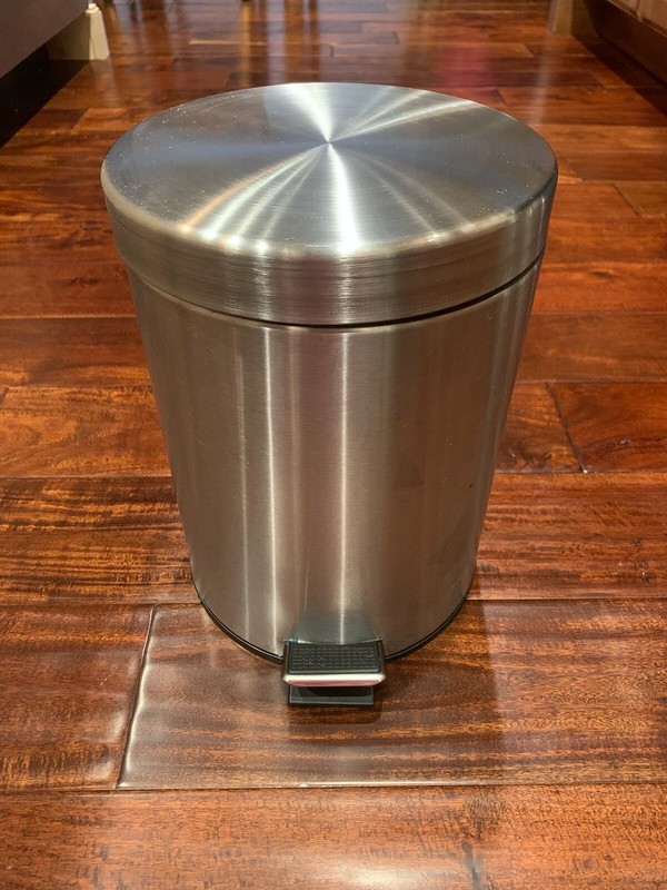 Stainless Steel 8 inch diameter 12" tall Trash Can Step Open Small
