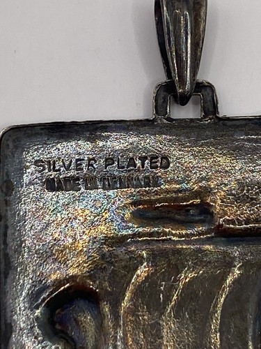 Antique 192large viking pendant women's silver plated ship square nordic denmark - Picture 4 of 6