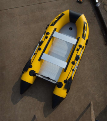 Seawalker Inflatable Fishing Boat, Aluminum Floor 0.9mm PVC, Yellow/Black,14.1ft