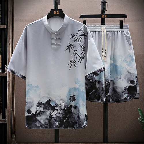 Herren Sommer Outfit 2-teiliges Set Kurzarm Shirt und Shorts Jogginganzug Set - Bild 6 von 16