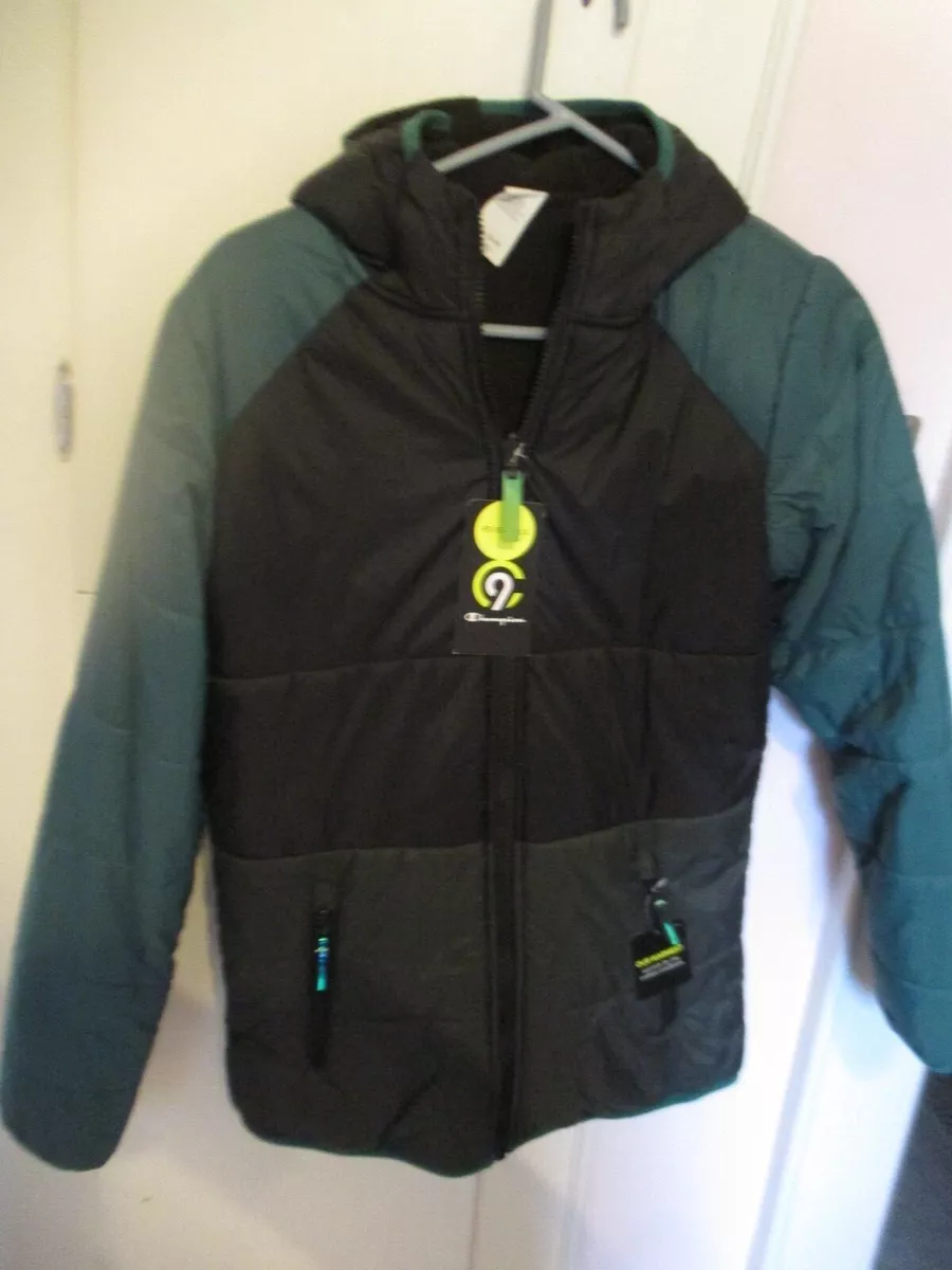 CHAMPION JACKET W HOOD Black Green Boys Youth SIZE XL 16 18 W zipper NWT
