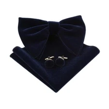 Lovacely Mens Oversized Velvet Bow Tie Vintage Tuxedo Big Bowtie and Pocket S...