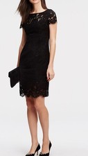 Ann Taylor Size 10 Tall Lace Sheath Dress Black Short Sleeve LBD NWT