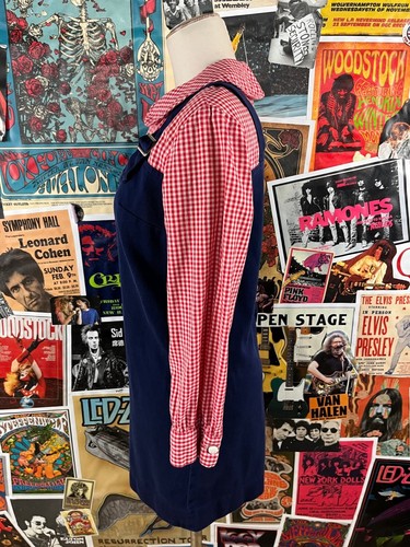 Vintage 60s-70s Pied Piper Blue Red Gingham Long Sleeve Romper Womens Retro - Picture 9 of 16