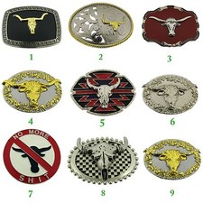 Bull Longhorn Buffalo Ox Antiqued Men Women Skull Belt Buckle Rodeo Metal Heavy.