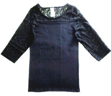 Bluse Blazer- Shirt Spitze Einsatz Schwarz XXL/ 44- 46, 3/4 Ärmel Spitze 100% BW