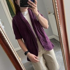 CROFT BARROW Womens Short Sleeve Cardigan Sweater Purple Small Cable Knit SHS740