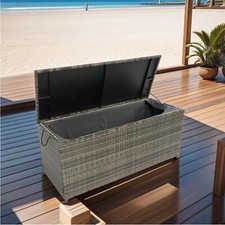 Outdoor 113 Gal Rattan Wicker Deck Box Patio Table Waterproof Storage with Lid