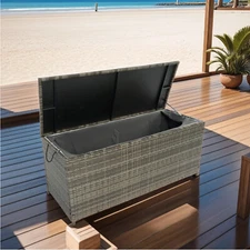 Outdoor 113 Gal Rattan Wicker Deck Box Patio Table Waterproof Storage with Lid