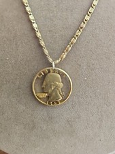 Vintage 1967 U.S. Quarter Coin Pendant Necklace Cut Out Washington, chain