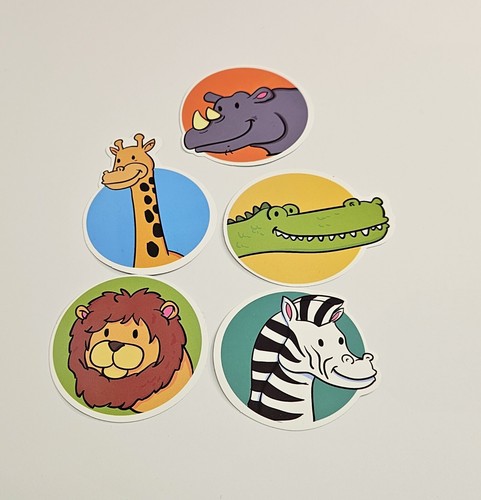Animals Lot: Five Vinyl Stickers For Children Lion Giraffe Hippo Zebra Gator - Picture 8 of 15