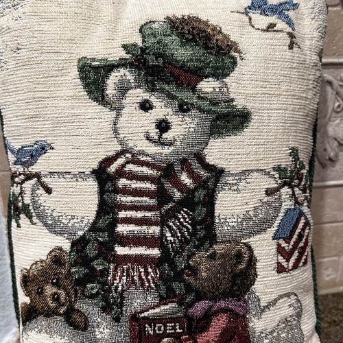 Tapestry Pillow Snowman Bear Artist Kruskamp Janet Green Backing 16" X 12" - Picture 4 of 9