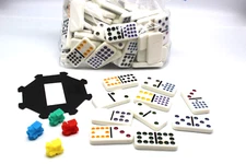 136 Double-Fifteen Color Dot Dominoes Game + Mexican Train Starter Pc + 4 Trains