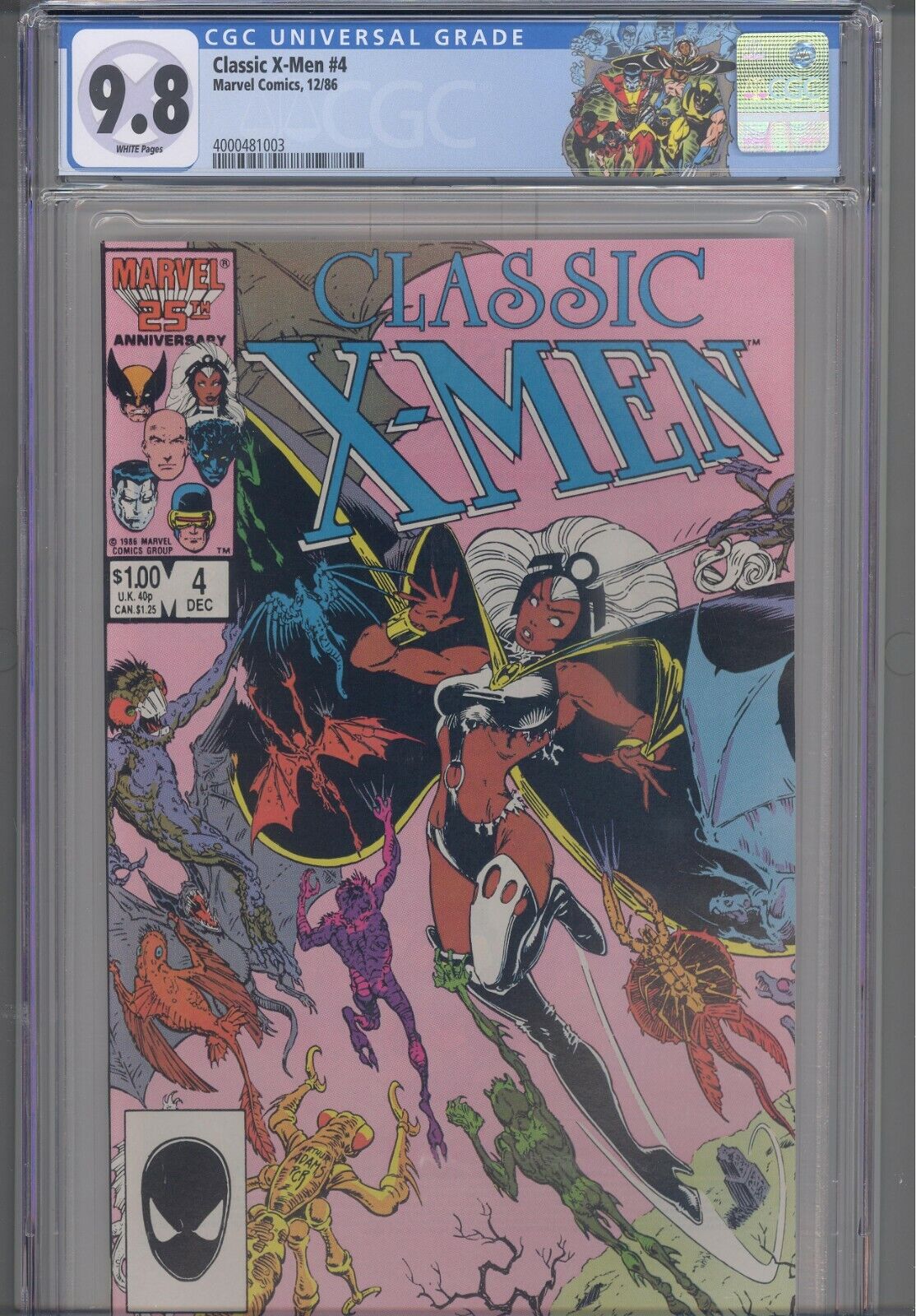 Classic X-Men #4 CGC 9.8 1986 Marvel John Bolton Pin-Up Back Cover Custom Label