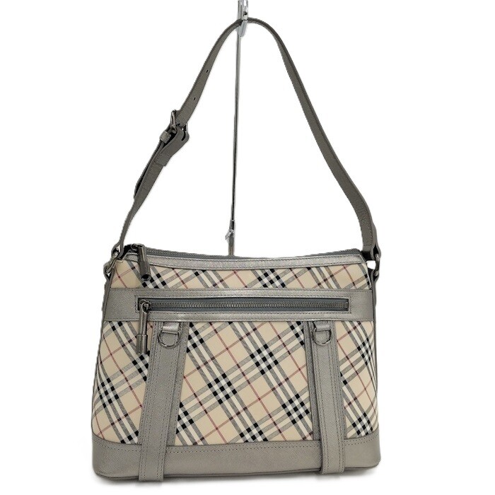 BURBERRY Shoulder Bag Nova Check Canvas Leather Beige Silver