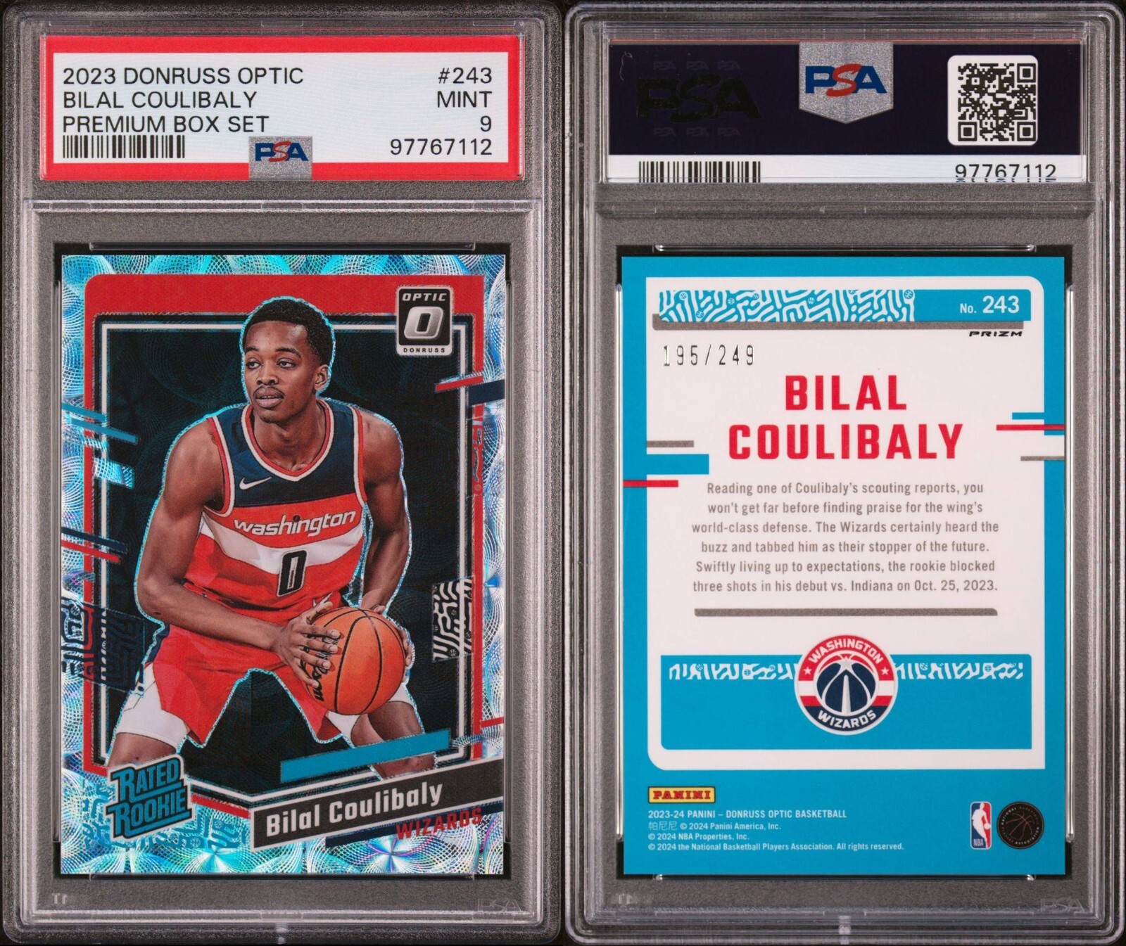 2023 Donruss Optic Bilal Coulibaly Rookie #243 Premium Box Set /249 RC - PSA 9