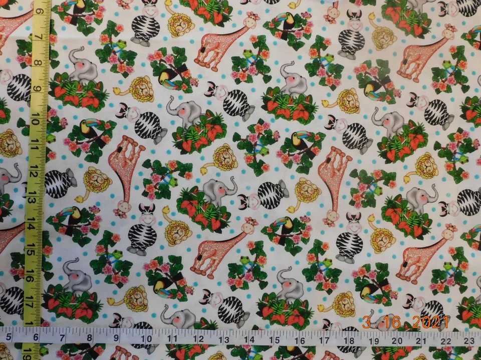 New Bazooples Waterfall Animals Tossed on White 100% Cotton Fabric bt Half Yard - Image 4 of 4