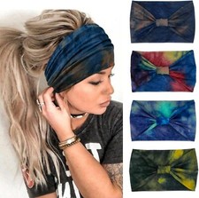 YONUF Wide Headbands for Women Fashion Knotted 4 Count Pack of 1 , Tie Dye1