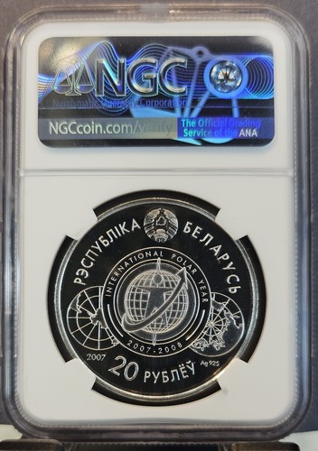 2007 BELARUS SILVER 20 ROUBLES POLAR YEAR PENGUIN NGC PF 69 ULTRA CAMEO TOP POP - Picture 2 of 3