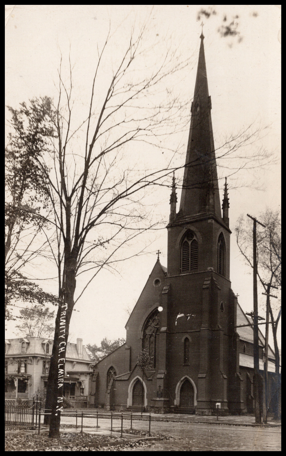 Elmira, New York, Trinity Church, Chemung County, Real Photo Postcard