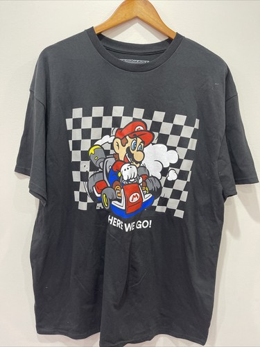 Super Mario Kart Racing Team Men’s Black Graphic T-Shirt Size Large 100% Cotton
