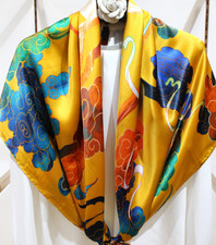 Sallys 100 Mulberry Silk Wrap Shawl totem Print Square Scarf 43"new