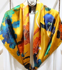 Sallys 100% Mulberry Silk Wrap Shawl totem Print Square Scarf 43"new