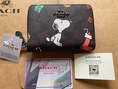 小物 coach walet Coach Snoopy Small Zip Around Wallet CE708 Signature Peanuts